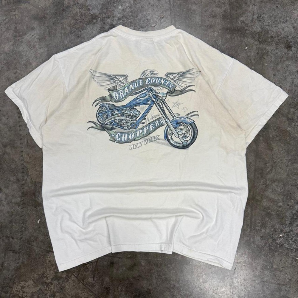 Vintage Orange County Choppers OCC Biker T-Shirt White Grunge Men Size L